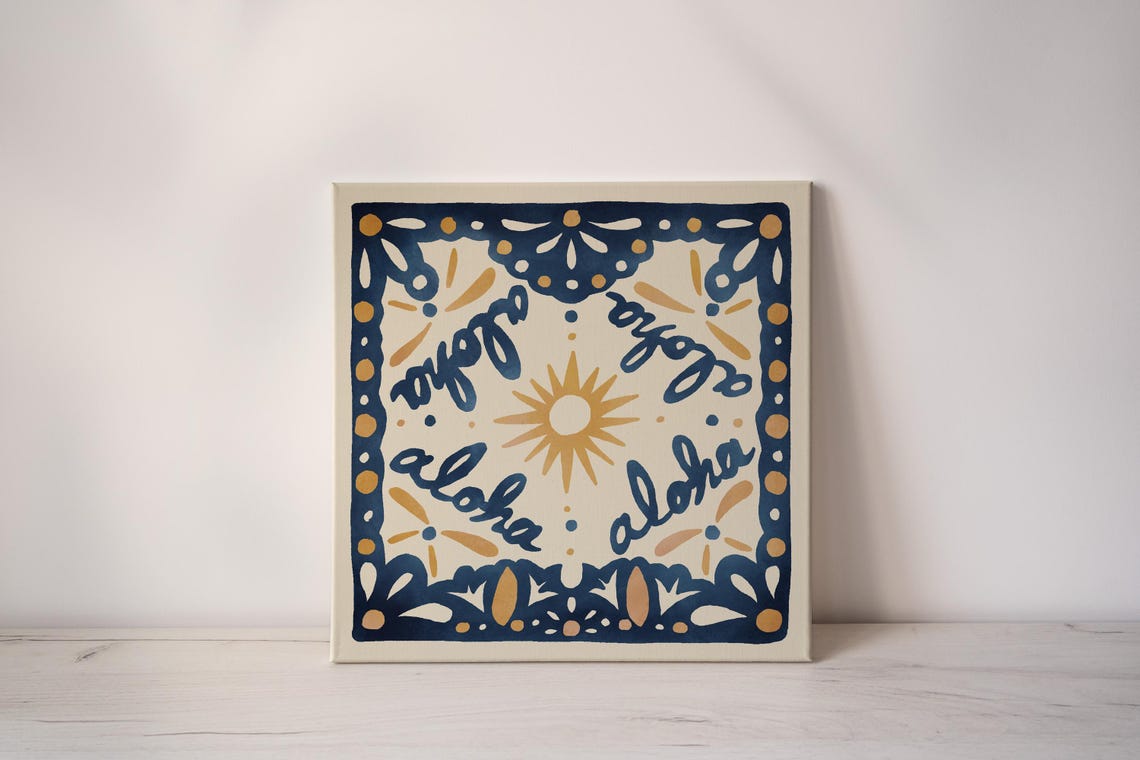 Aloha Sun Talavera Canvas Tile Blue Navy Tropical Art Poster - Image 2