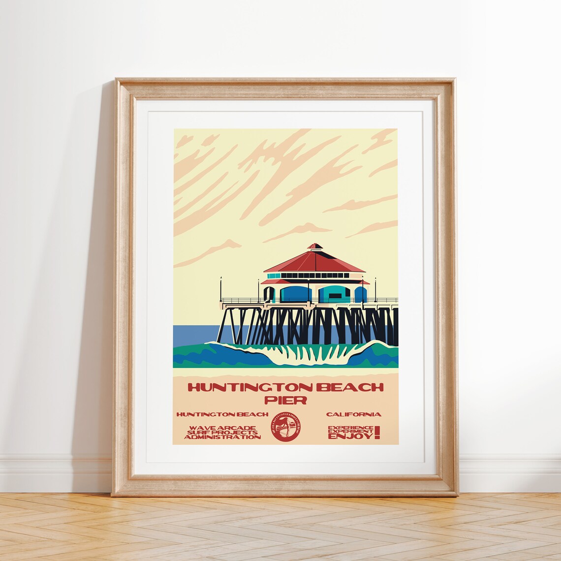 Huntington Beach Pier Vintage Surf Travel Poster