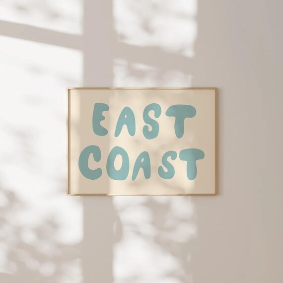 East Coast Teal Retro Wavy Typography Vintage Cream Wall Art