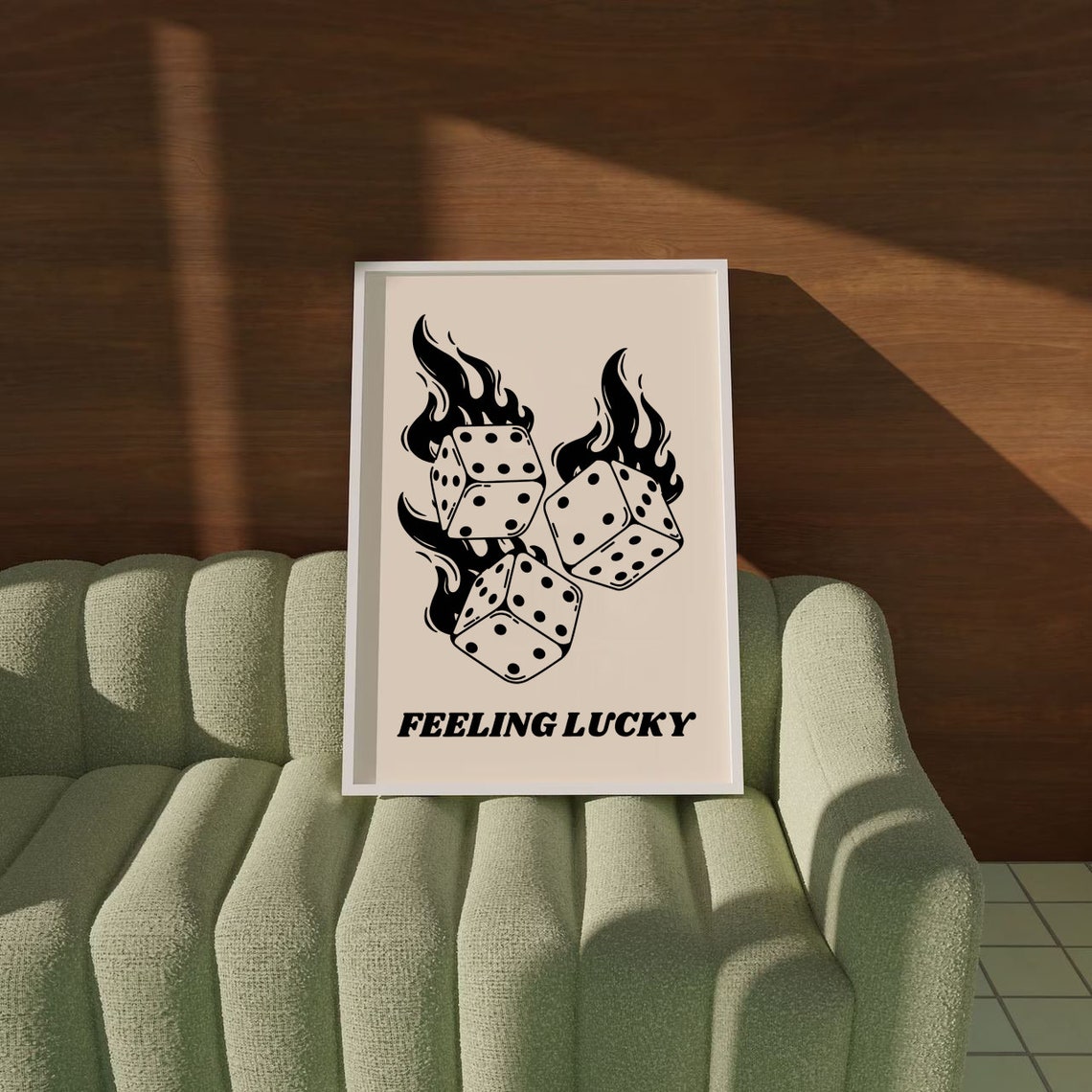 Feeling Lucky Flaming Dice Black Retro Style Statement Poster - Image 2