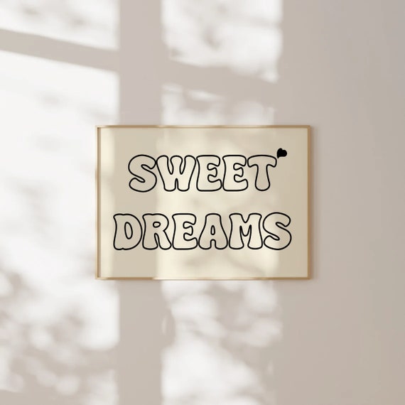 Sweet Dreams Print Above Bed Horizontal Poster Dorm Room Prints Teen Girl Bedroom Cute Retro Wall Art