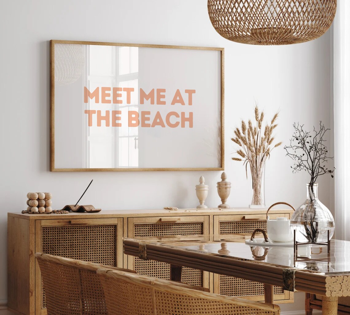 Meet Me at the Beach Bold Orange Typography Coastal Wall Art - Image 3