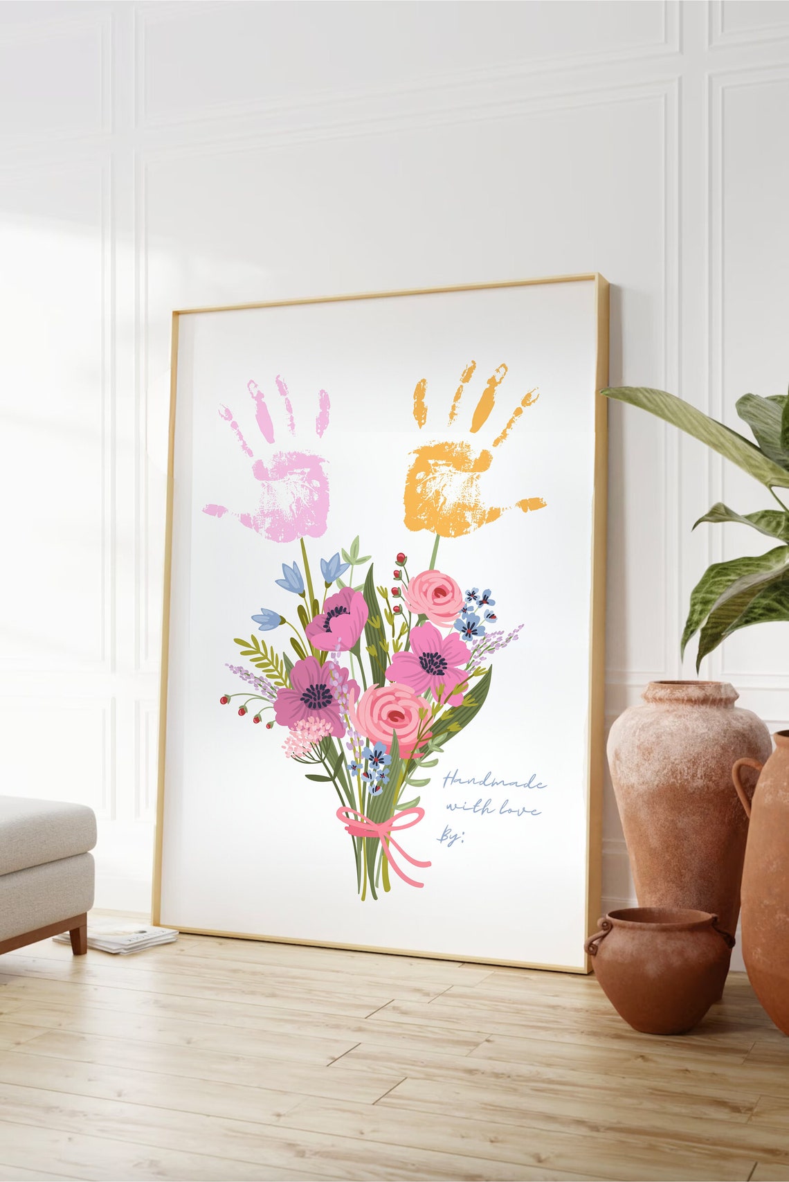 Mothers Day Kids Handprint Bouquet Handmade Floral Gift Wall Art