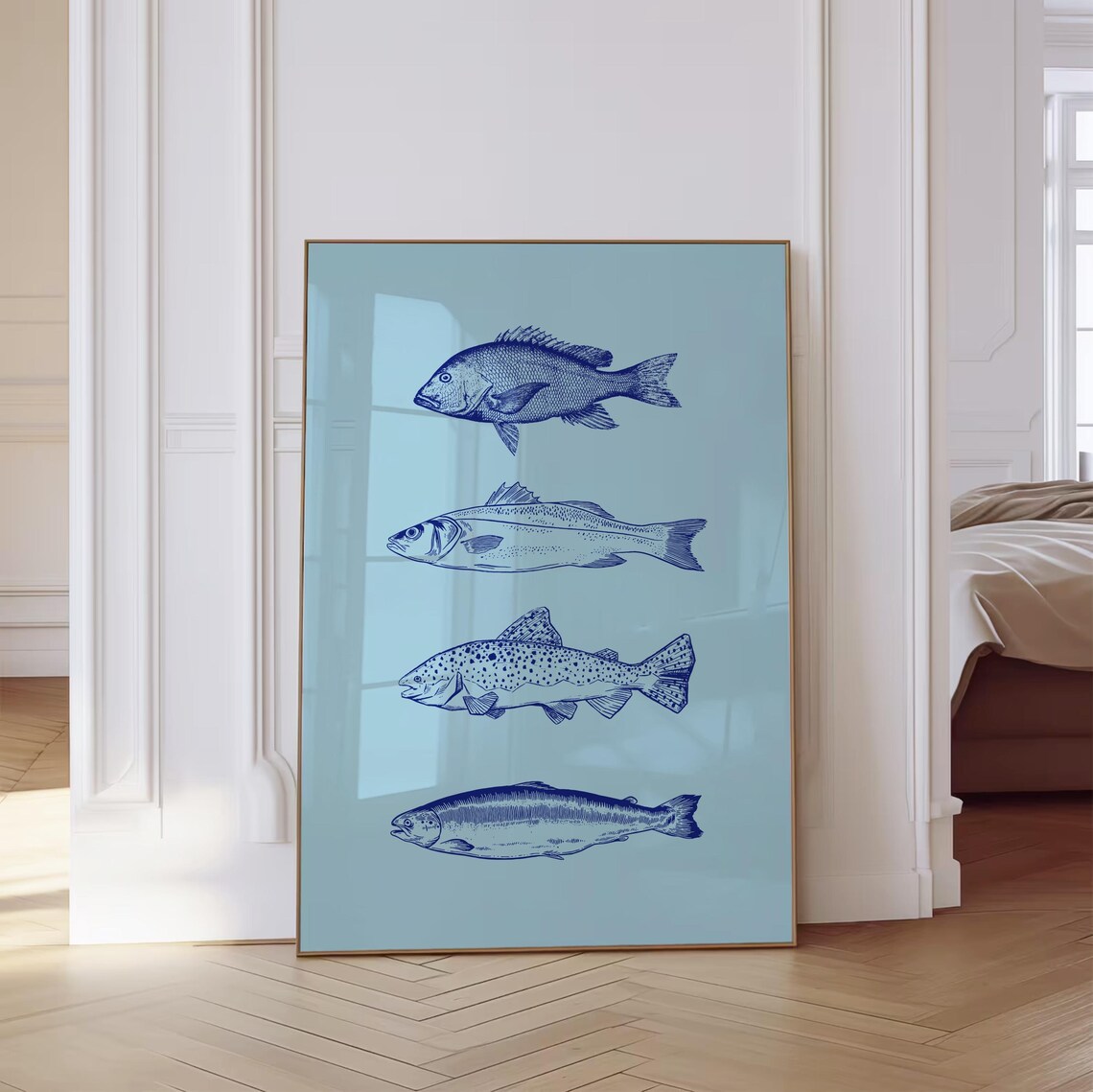 Blue Fish Vintage Line Art Poster, Summer Decor - Image 3