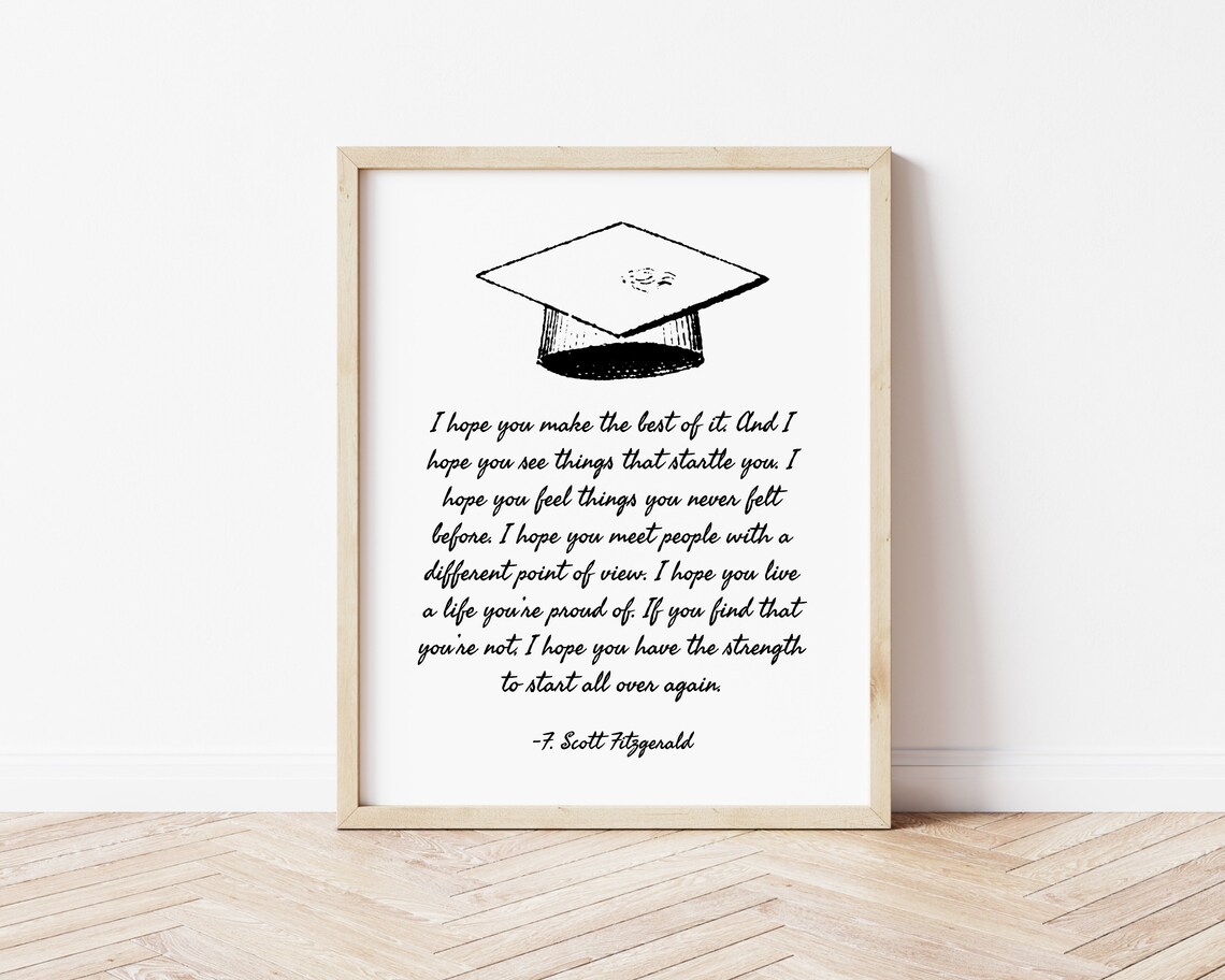 F. Scott Fitzgerald Graduation Cap Inspirational Quote Print