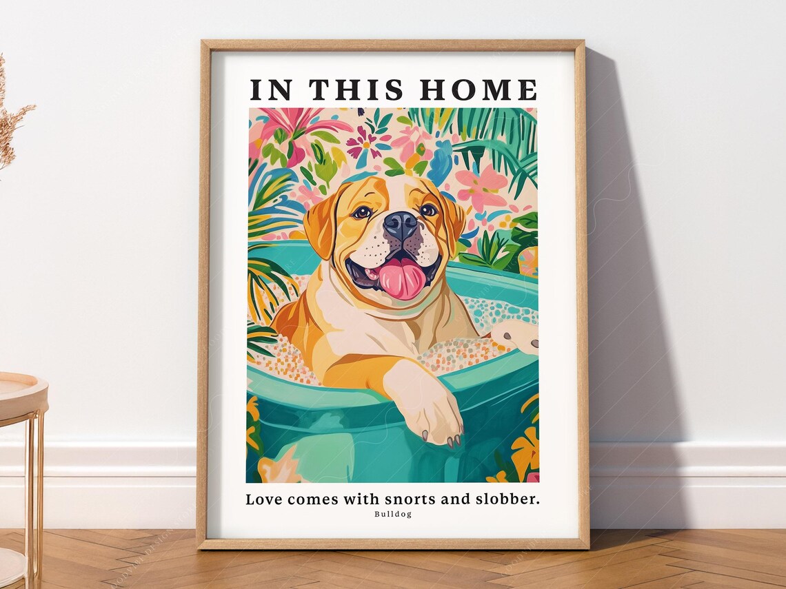 Bulldog in Bathtub, Funny Bathroom Decor