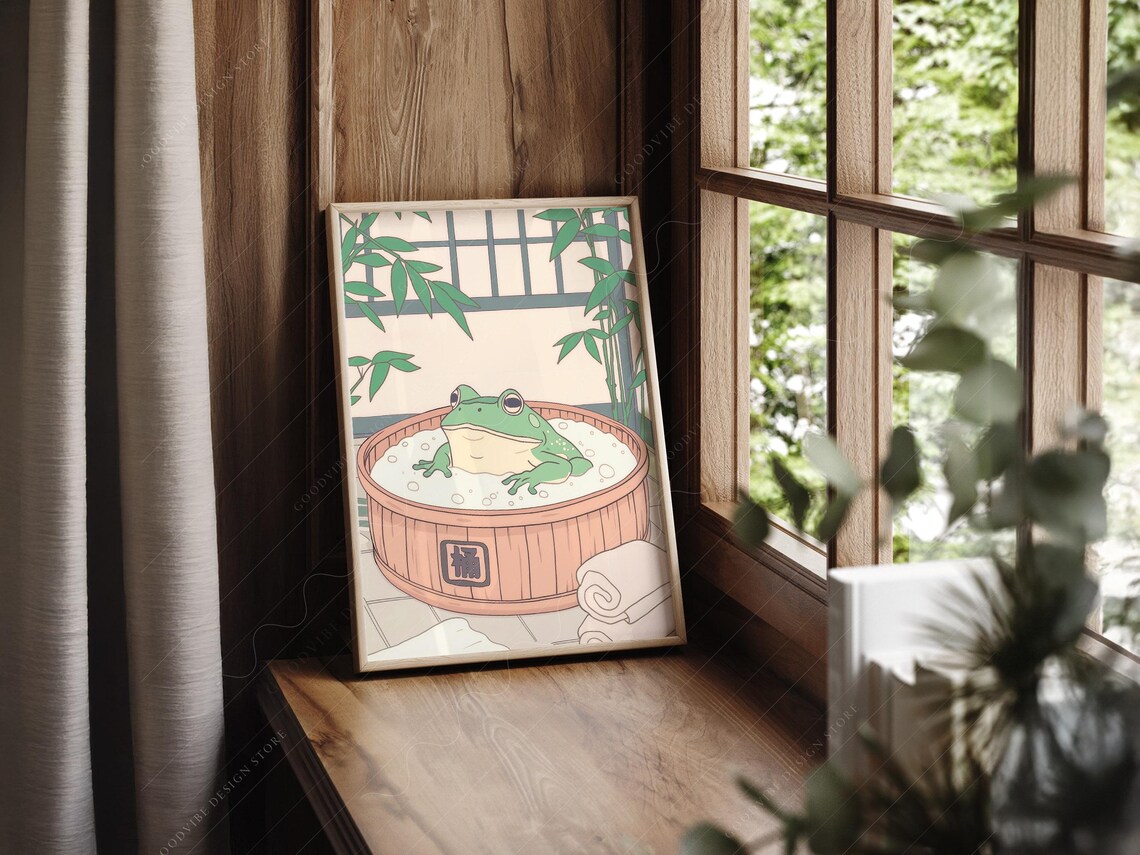 Japanese Frog in a Bathtub Minimalist Art Print - Image 2