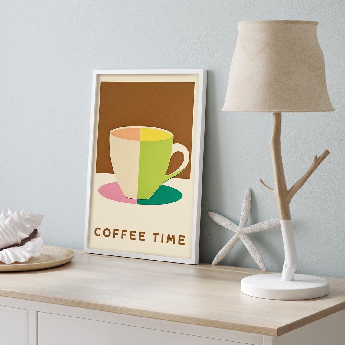 Coffee Time Split Tone Cup Mid Century Modern Kitchen Poster - Image 2