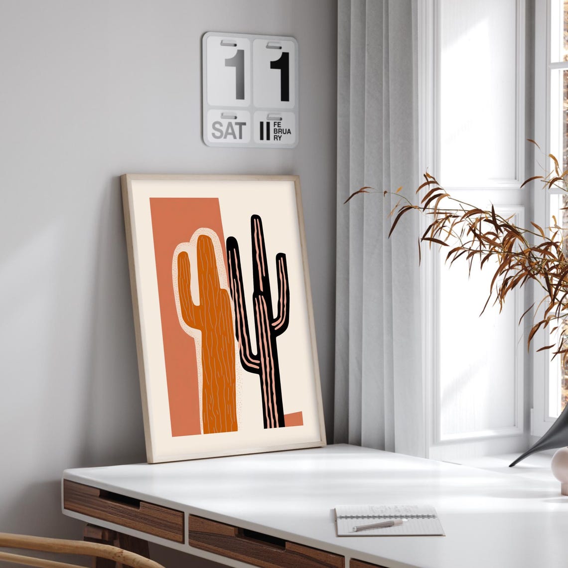 Modern Abstract Saguaro Cactus Desert Boho Chic Decor Poster - Image 3