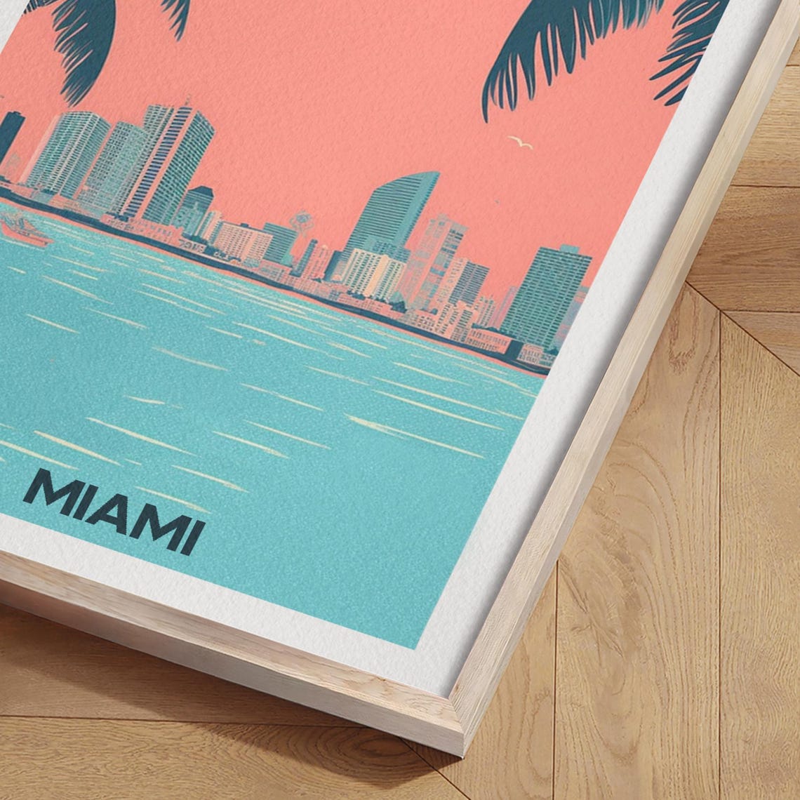 Miami Retro Travel Poster With Palm Trees and Skyline Sunset - Image 2