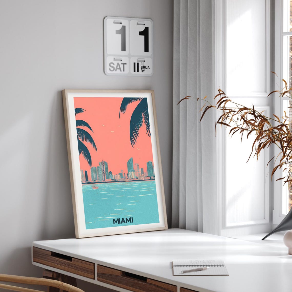 Miami Retro Travel Poster With Palm Trees and Skyline Sunset - Image 4