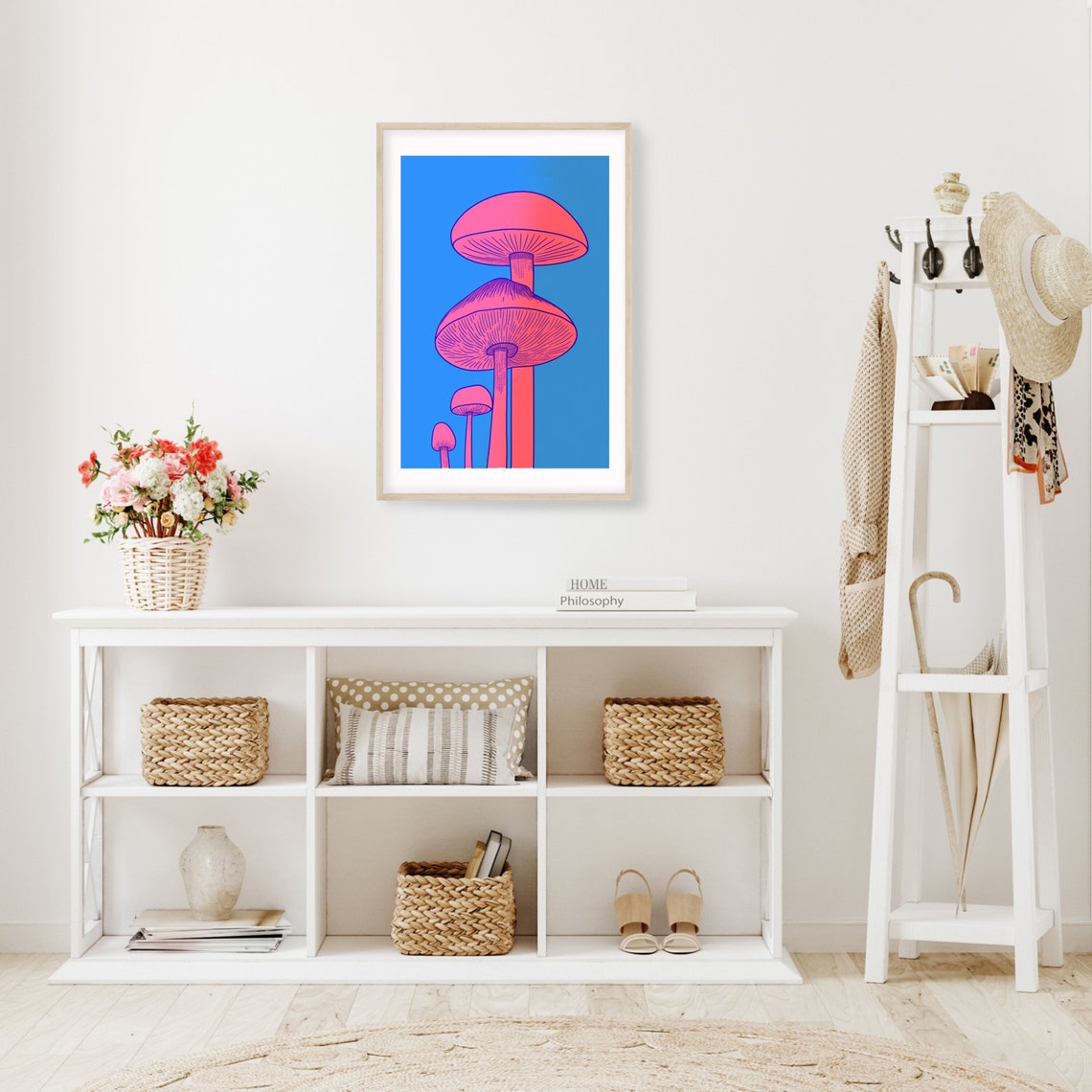 Pink Mushroom Neon Pop Art Blue Cottagecore Decor Charming Poster - Image 3