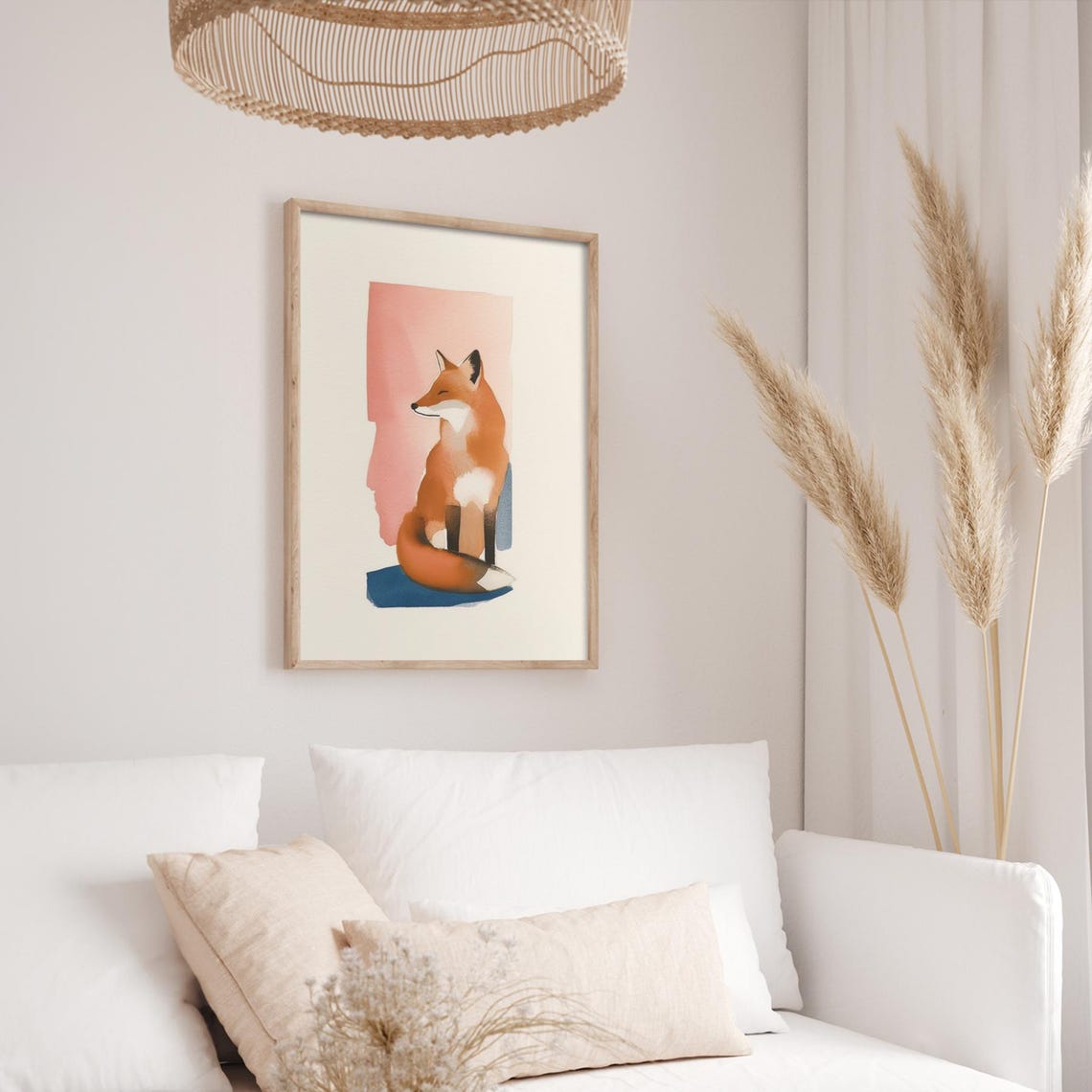 Serene Watercolor Fox Sitting Sweet Woodland Nursery Animal Poster - Image 3