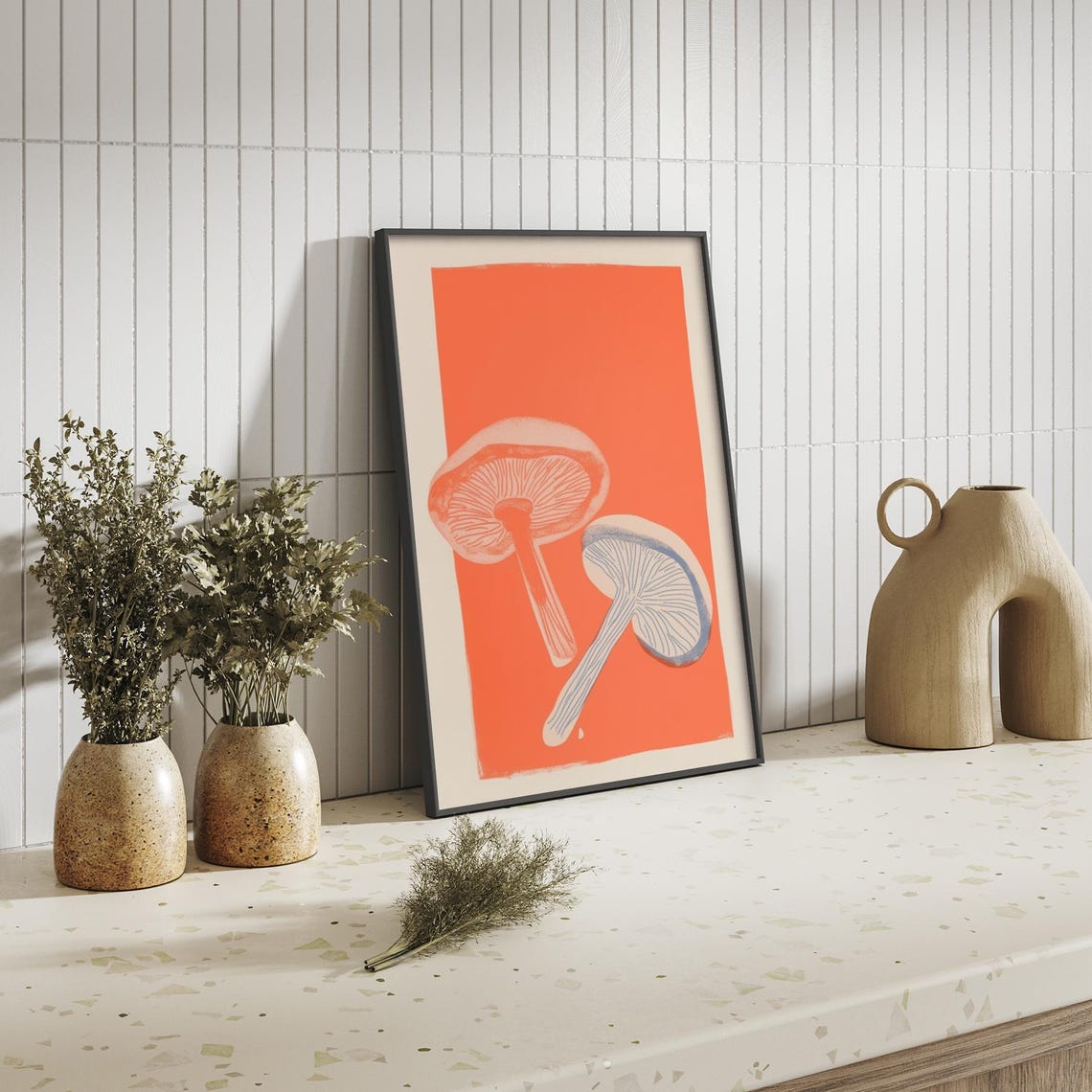 Orange Mushroom Pair Botanical Retro Illustration Kitchen Poster - Image 2