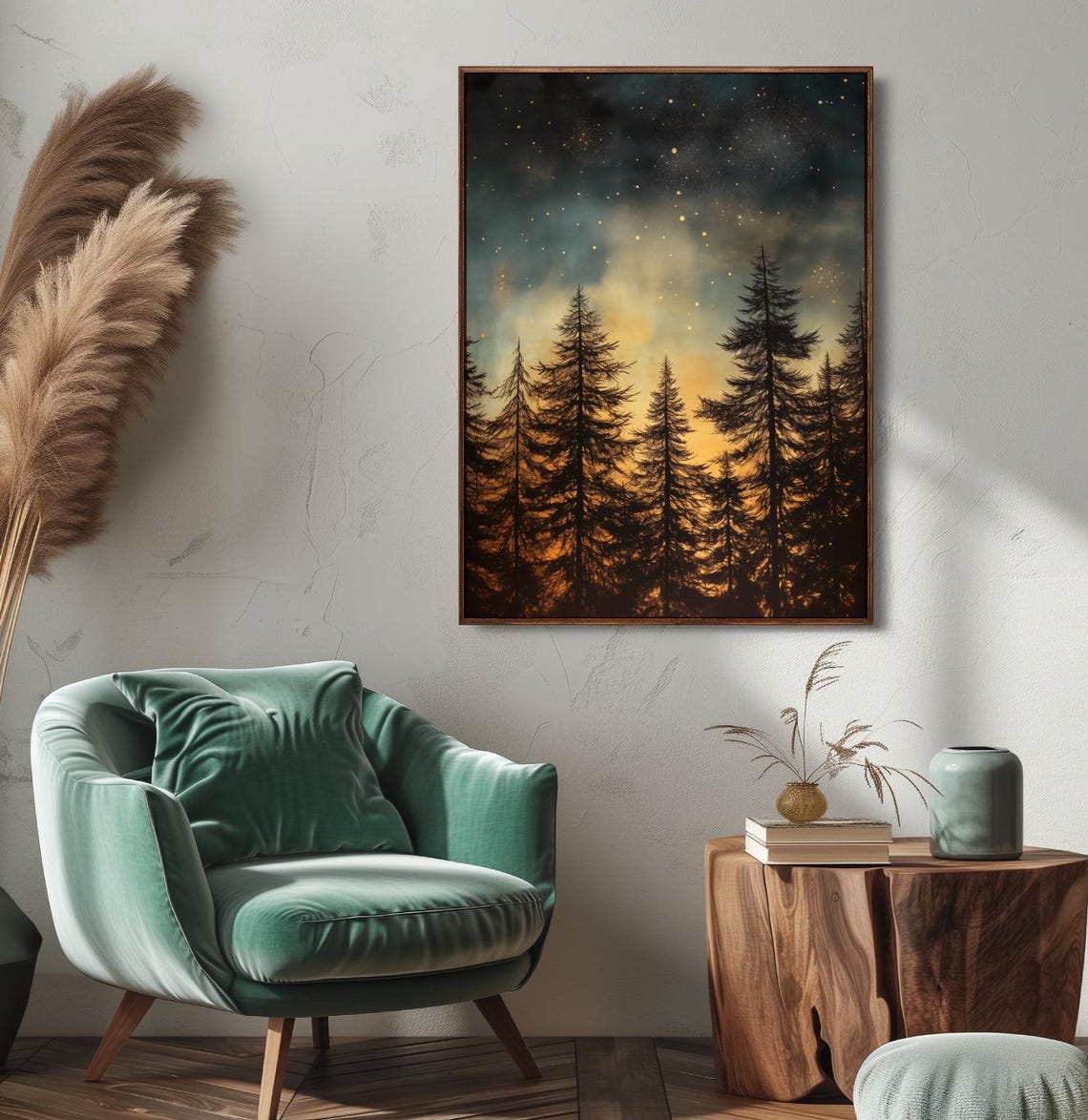 Night Sky Forest, Moody Vintage Cabin Travel Poster - Image 5
