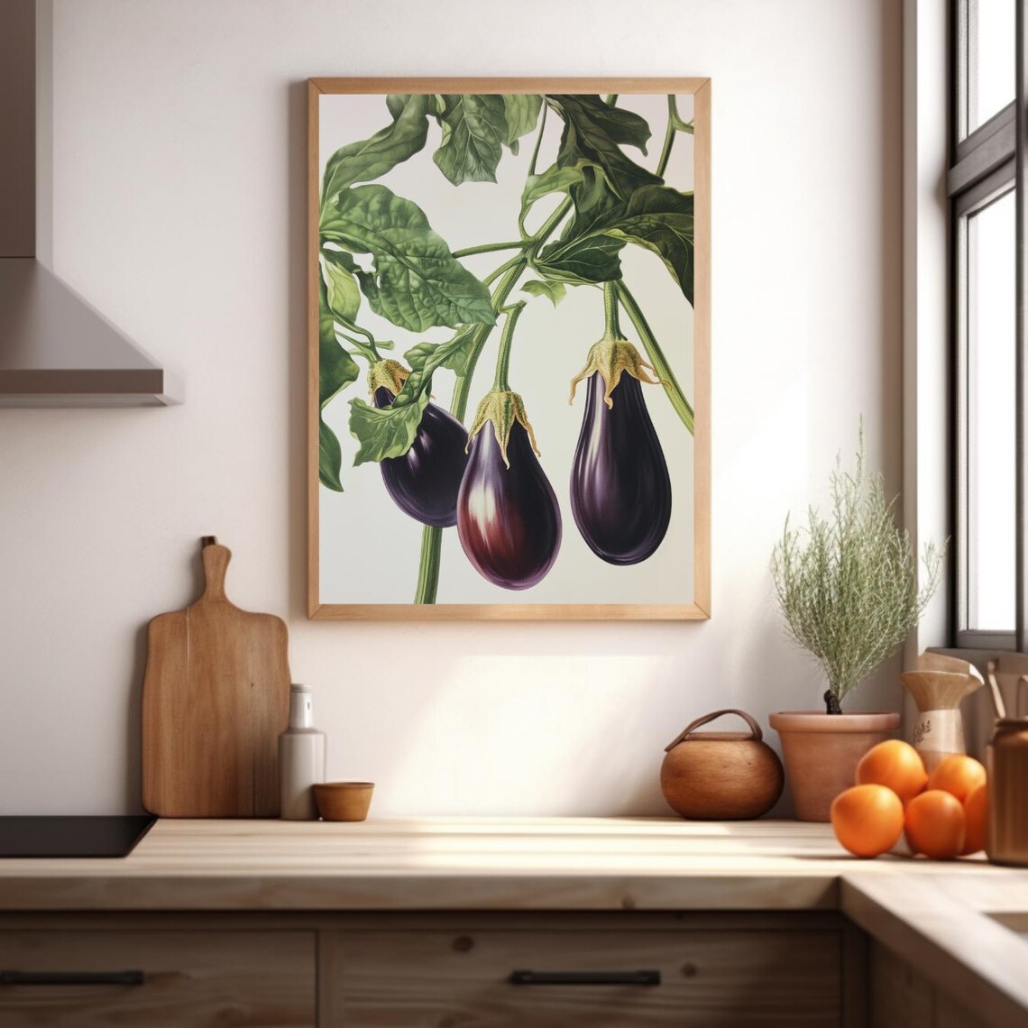 Vintage Eggplant Print Retro Kitchen Decor Aubergine Lithograph Vegetable Kitchen Artwork Restaurant Wall Art Melanzana Poster - Image 2