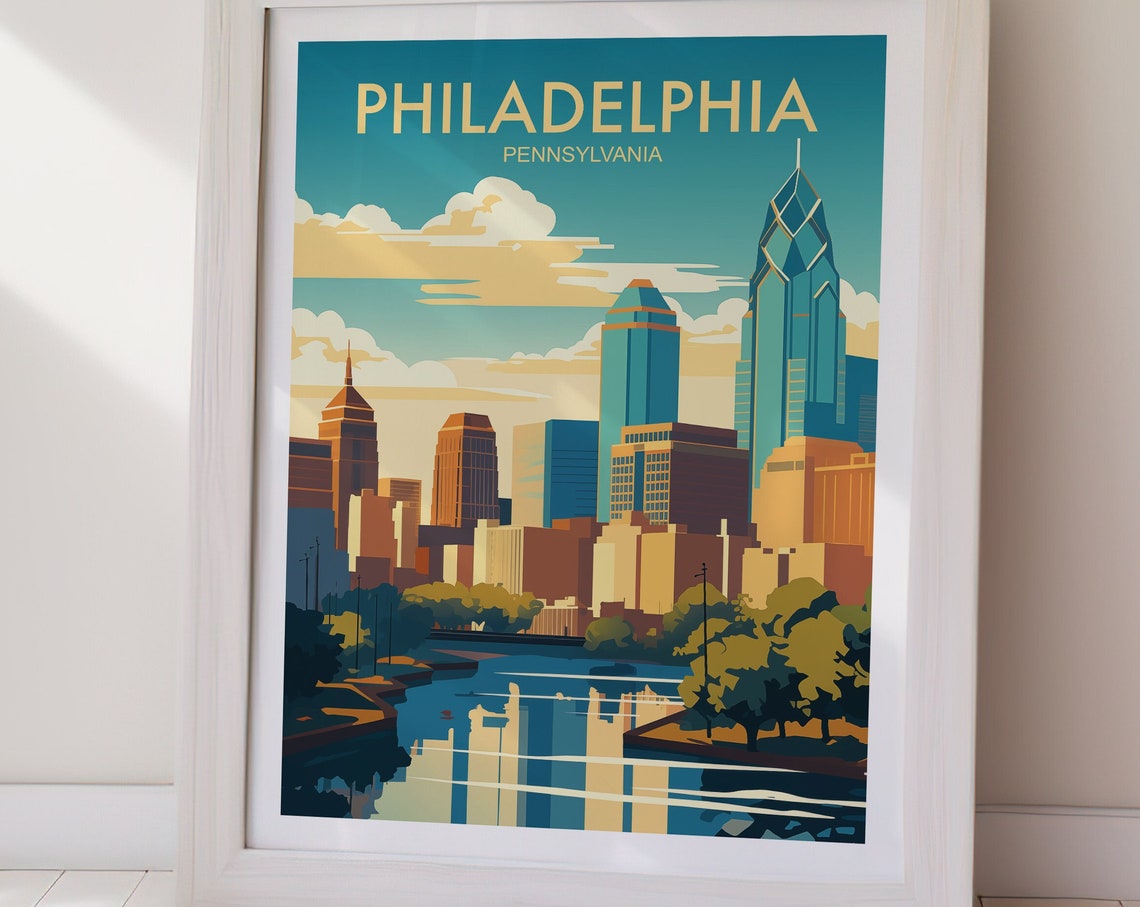 Philadelphia Poster Pennsylvania Wall Decor Art Hiking Wanderlust Holiday Gift Wedding Gift - Image 2