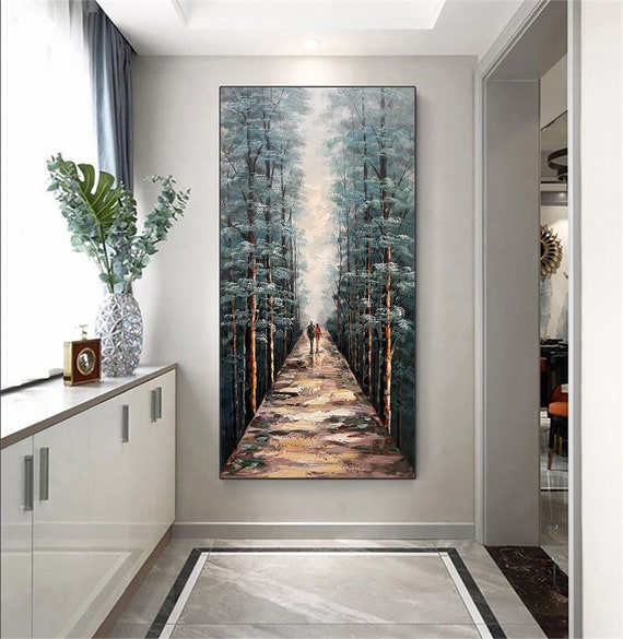 Hand Painted Couples Painting Couples Walking On A Forest Path Spiritual Art Landscape Oil Painting On Tree Art Palette Knife Art