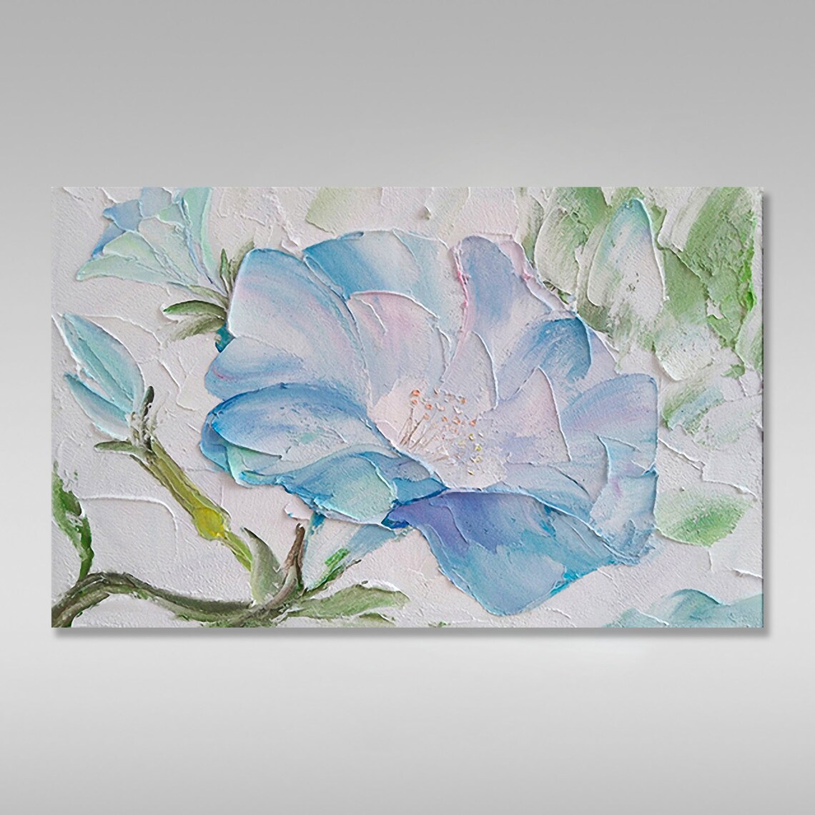 Blue Flower Close Up Pastel Impasto Horizontal Floral Art Poster