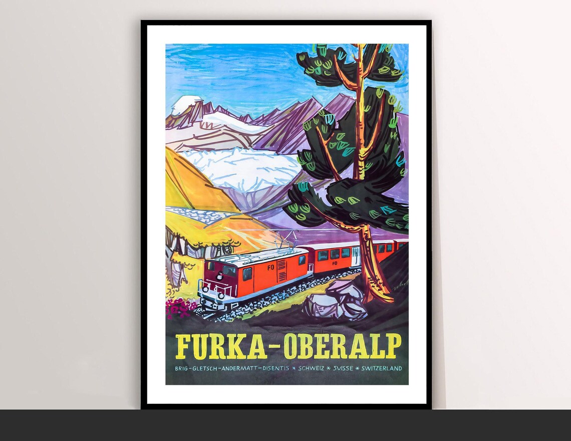 Furka Oberalp Vintage Swiss Railway Poster Glacier Mountain Train