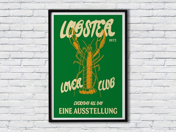 Lobster Lover Club Wall Art Retro Coastal Seafood Design Vibrant Kitchen And Dining Decor Poster Framed Artwork Canvas Print