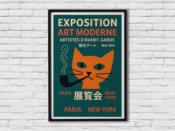 Berlin Tokyo Art Fusion Paris New York Culture With Cat Illustration Exhibition Poster Framed Artwork Premium Canvas Print
