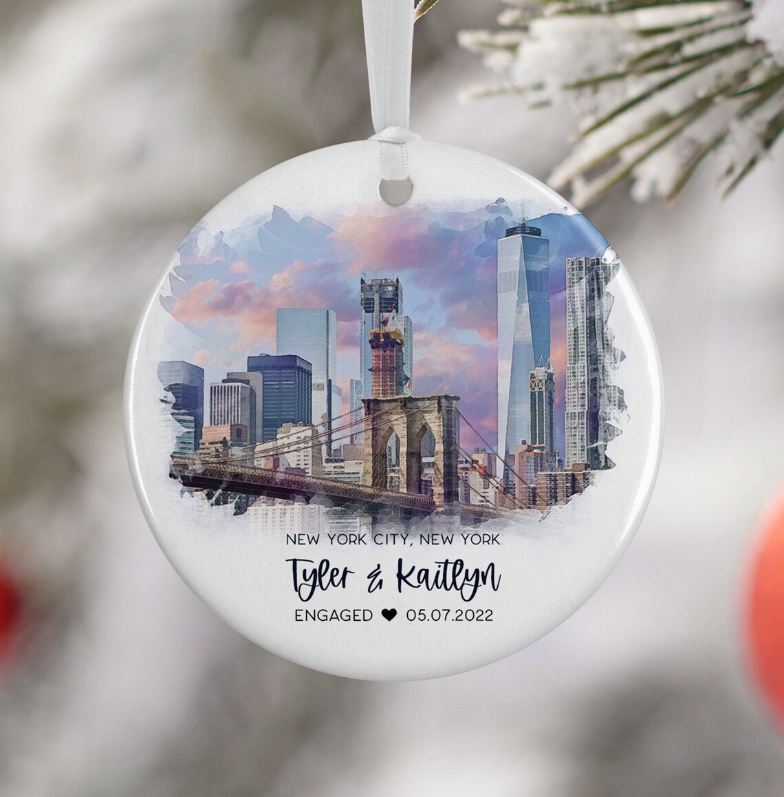 Custom New York City Ornament Watercolor Travel Poster