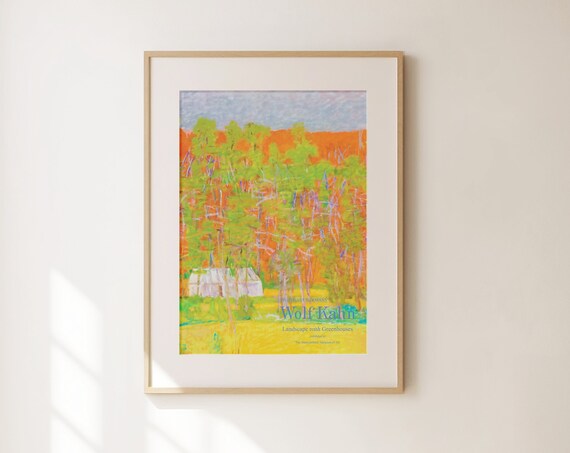Wolf Kahn Landscape with Greenhouses Orange Sky Trees Art Print
