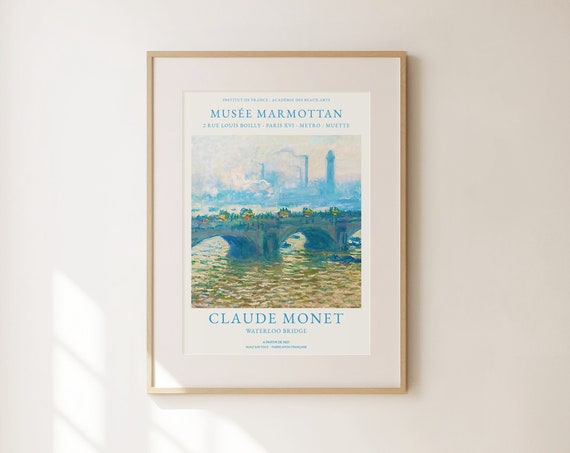 Claude Monet Print Waterloo Bridge Print Vintage Wall Decor Landscape Monet Wall Art Sea Wall Print Blue Large Wall Art Living Room