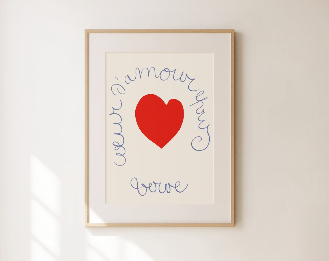 Red Heart Coeur D'amour Epris French Love Script Minimalist Decor Poster - Image 3