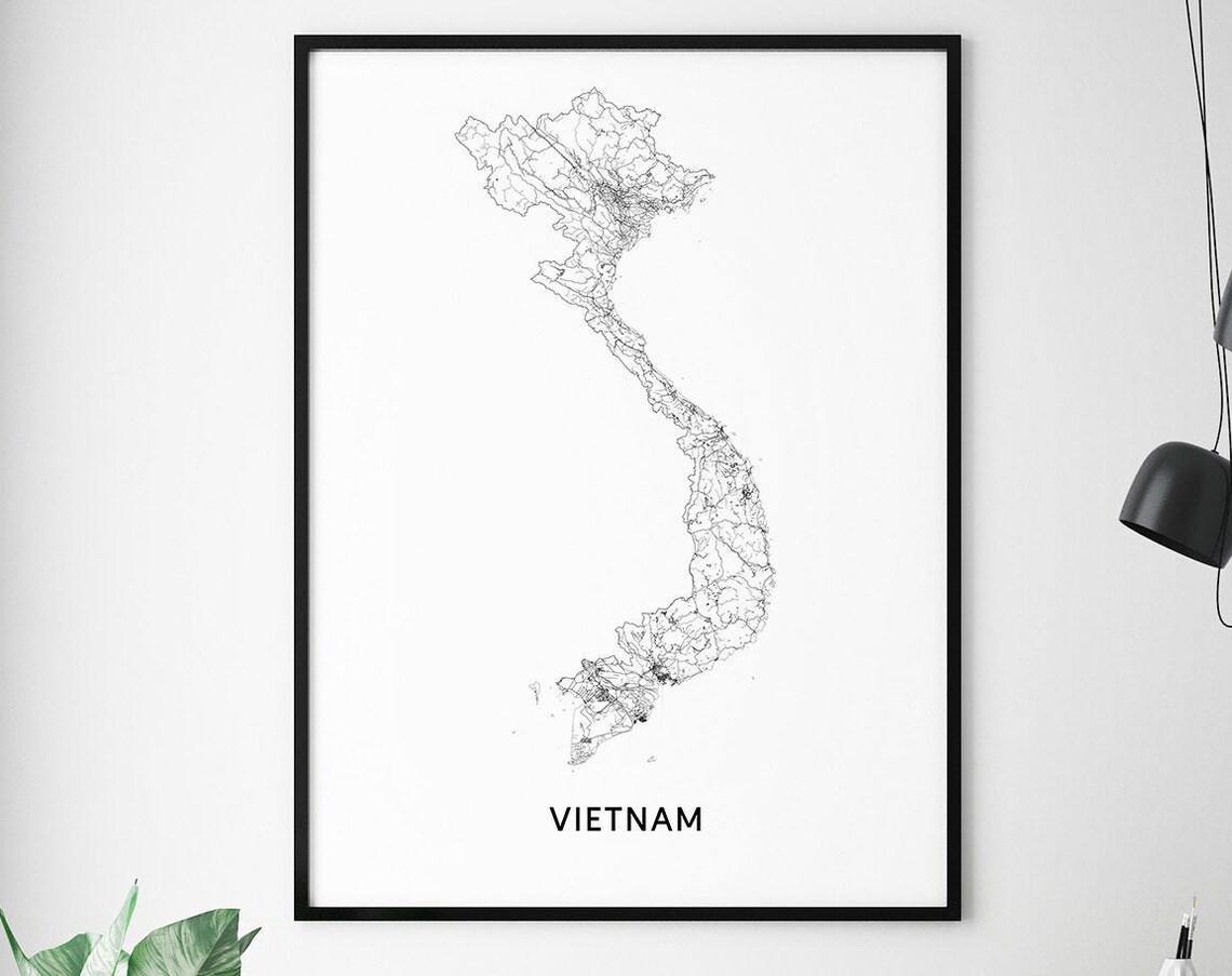 Vietnam Map Art Print, Black White Modern Decor