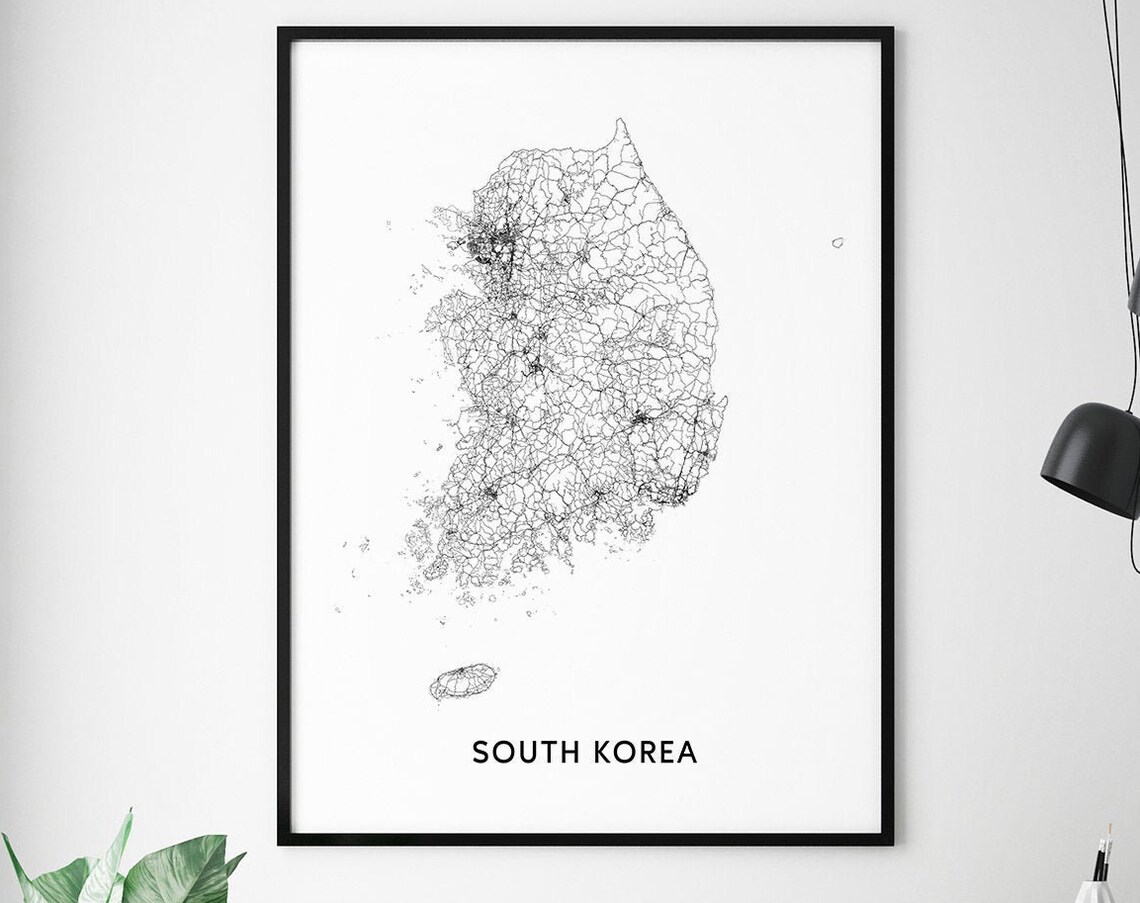 South Korea Map Print, Minimalist Country Poster