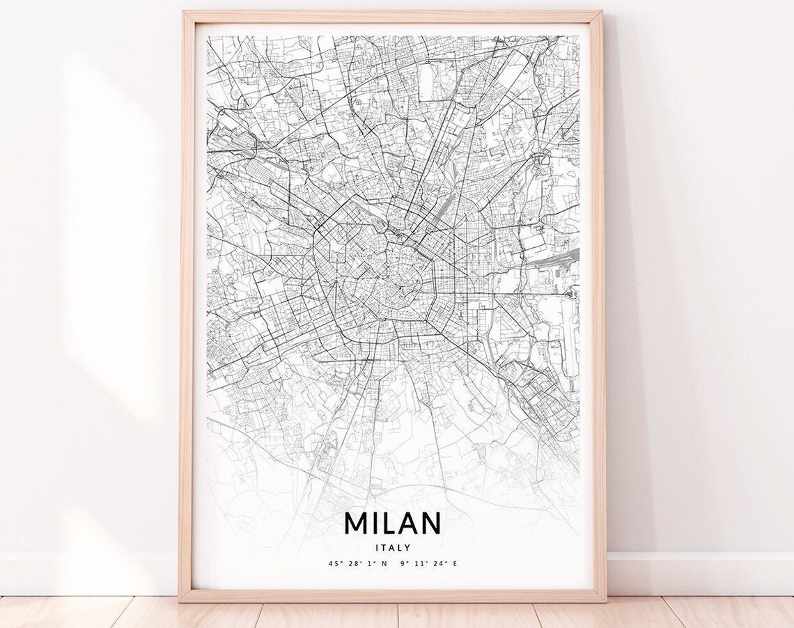 Milan Italy City Street Map Black and White Minimalist Poster