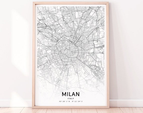 Milan Map Print Urban Italy Art Poster City Street Road Modern Wall Home Office Decor