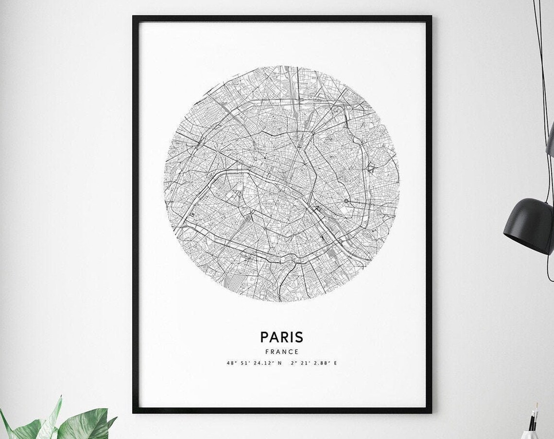 Paris Map Print, Modern Minimalist Travel Poster