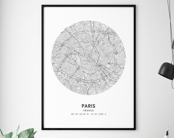 Paris Map Print, Modern Minimalist Travel Poster