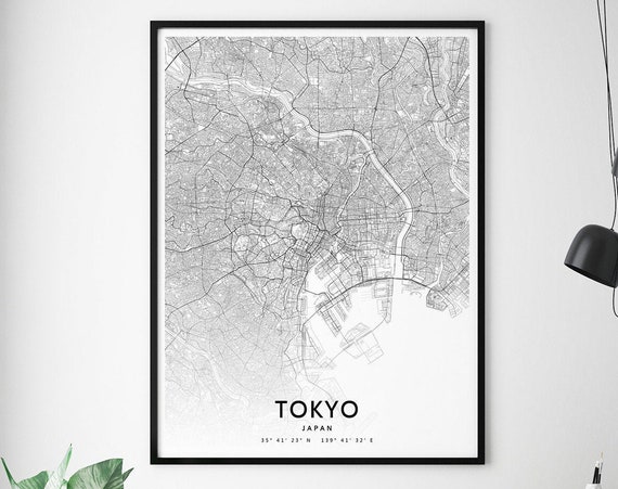 Tokyo Map Print Art Poster Japan City Street Black White Modern Wall Office Decor
