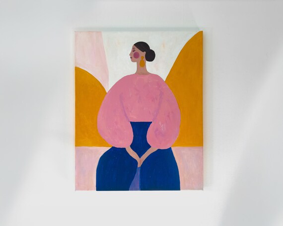 Geometric Woman in Pink Sweater Minimalist Abstract Art Poster