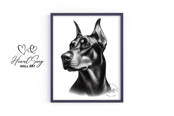 Doberman Vintage Winter Art Print Rustic Cozy Cottage Dog Portrait Warm Moody Holiday Decor V459