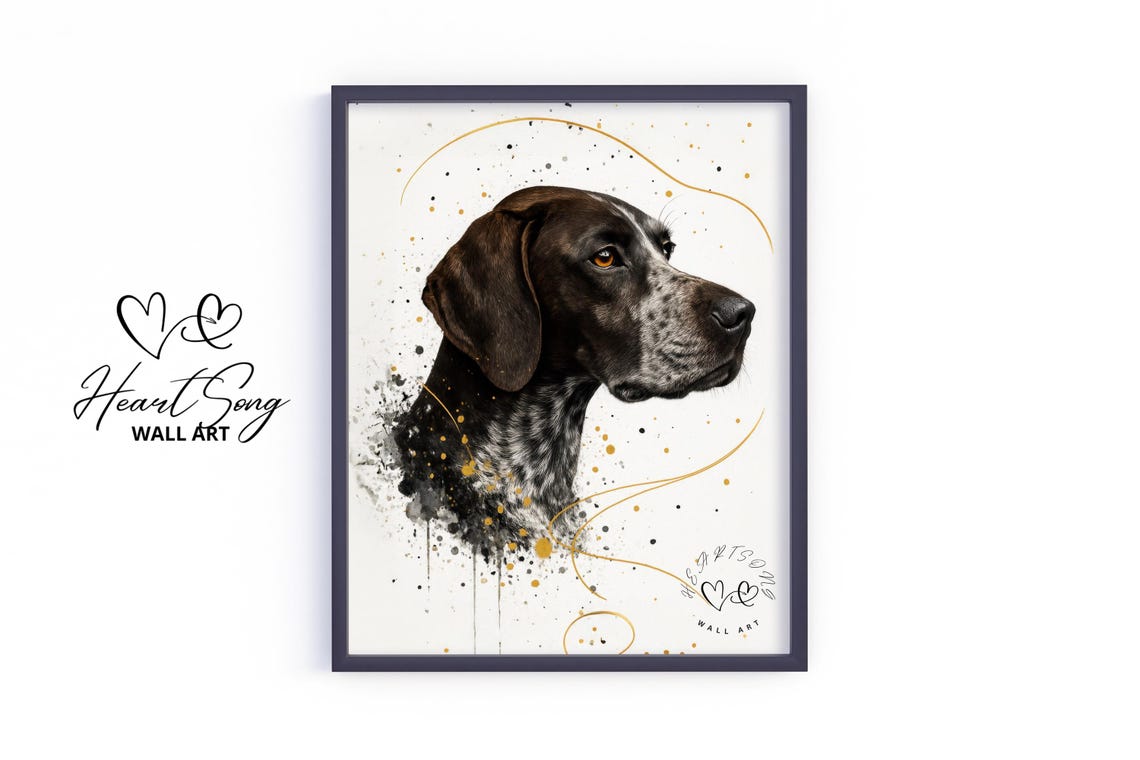 German Shorthaired Pointer Portrait Ink Wash Gold Fleck Poster