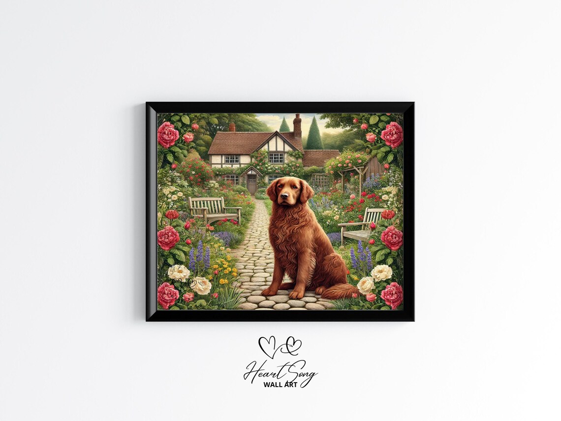 Golden Retriever Cottage Garden Roses Dog Portrait Wall Poster