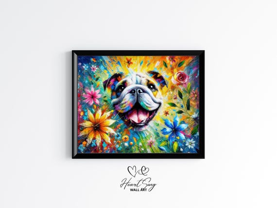 Bulldog Dog Painting Print Bold Colorful Wall Art Abstract Pet Portrait Unique Decor 89