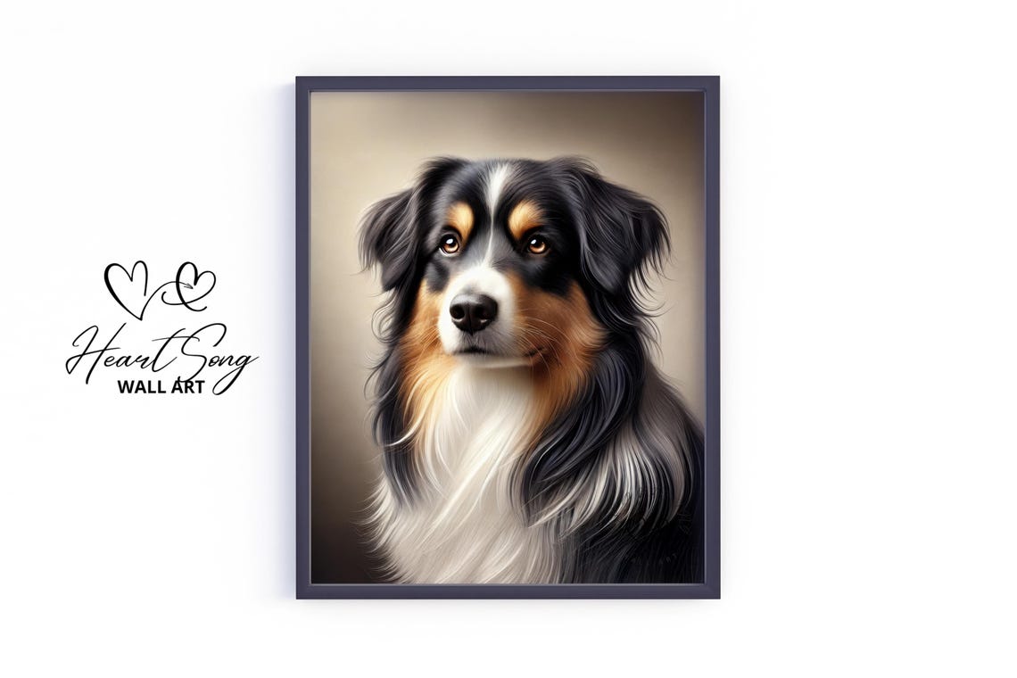 Rustic Australian Shepherd Portrait Painting Poster With Warm Tones