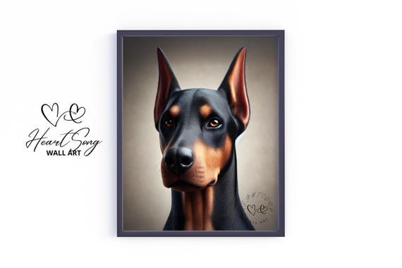 Doberman Pinscher Art Moody Dog Portrait Vintage Pet Wall Rustic Warm Home Decor Earthy 546