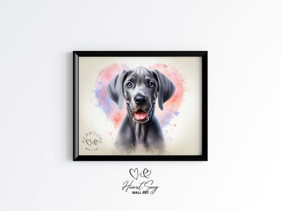 Great Dane Puppy Valentine Art Rustic Dog Painting Warm Farmhouse Decor Moody Country Pet Portrait 300