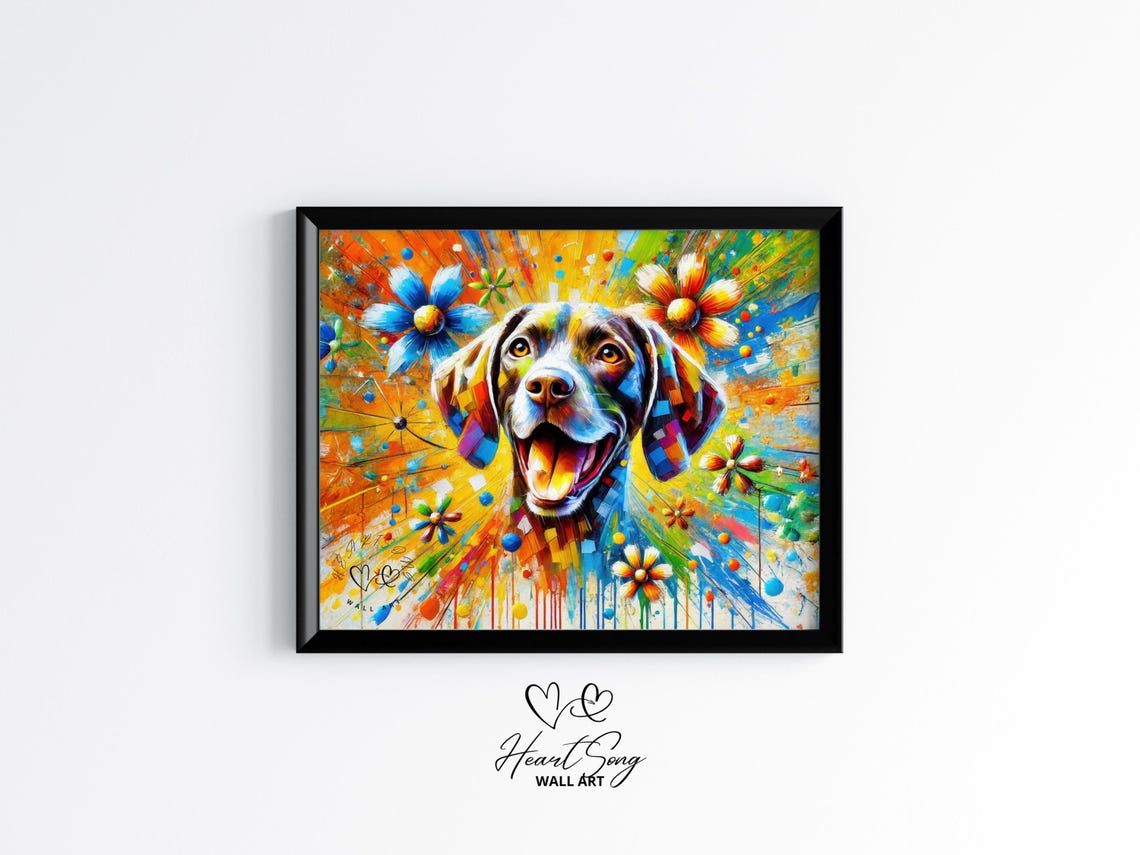 Spotted Pointer Dog Pop Art Portrait with Bright Flowers Poster