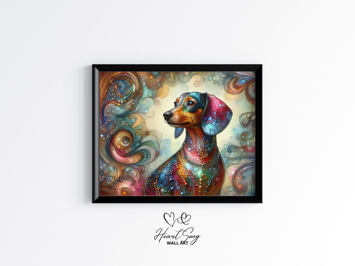 Dachshund Dog Painting Rustic Abstract Wall Art With Rich Alcohol Inkinspired Texture For Modern Decor Lovers 859