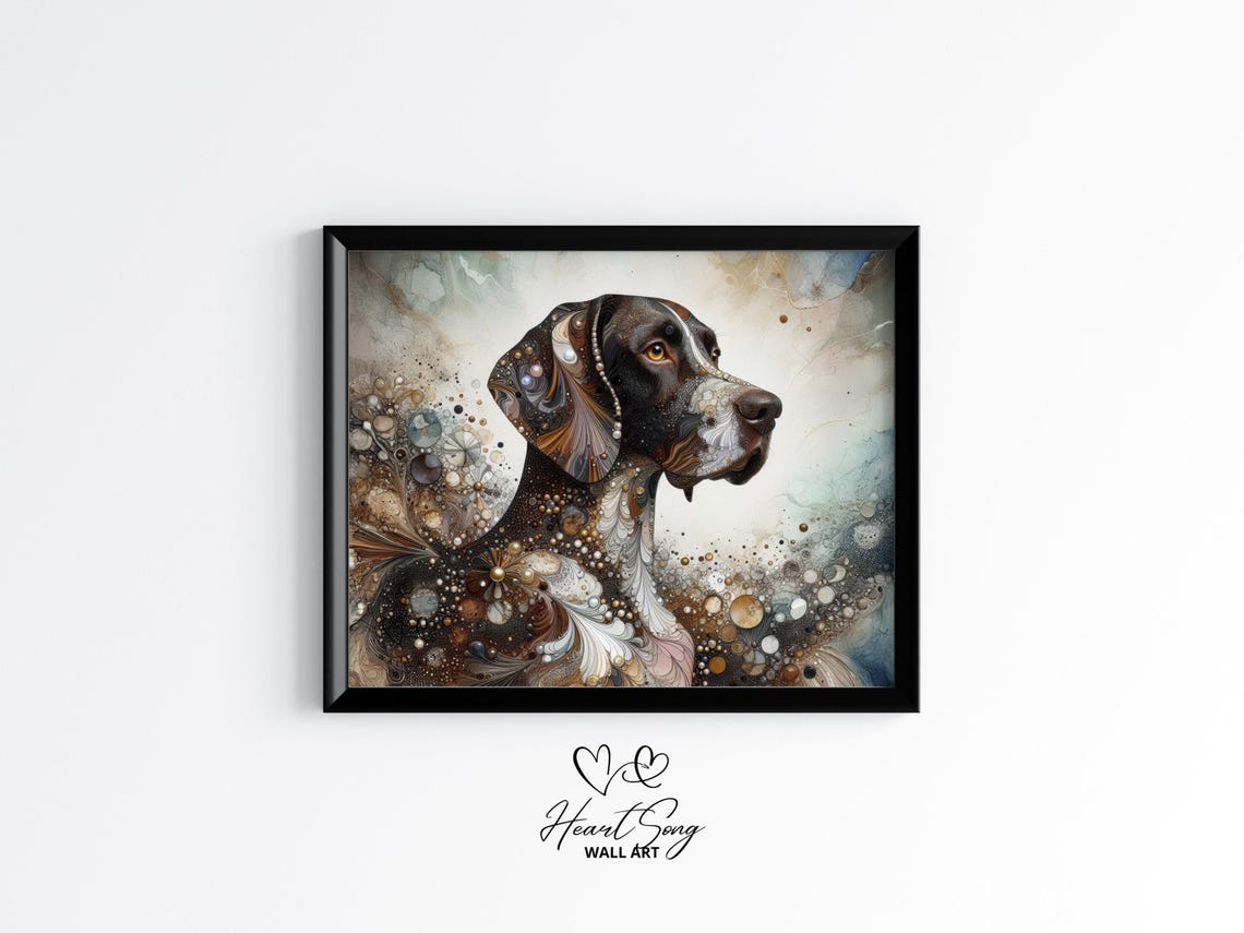 German Shorthaired Pointer Dog Painting Rustic Abstract Wall Art With Flowing Alcohol Ink Textures For Modern Decor Lovers 878
