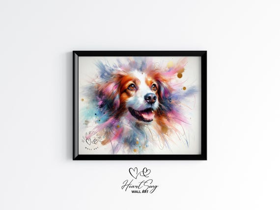 Brittany Spaniel Dog Art Colorful Watercolor Pet Portrait Abstract Painting Contemporary Animal Wall Print 35