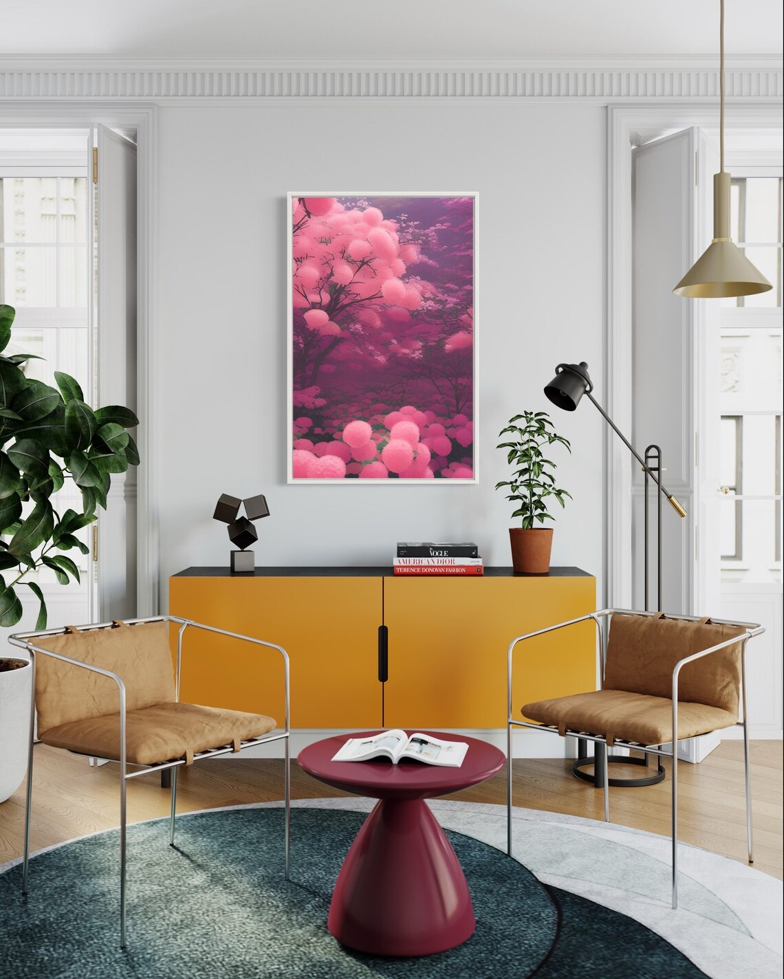 Dreamy Pink Cherry Blossom Forest Poster in Magenta Blossom Hues - Image 2